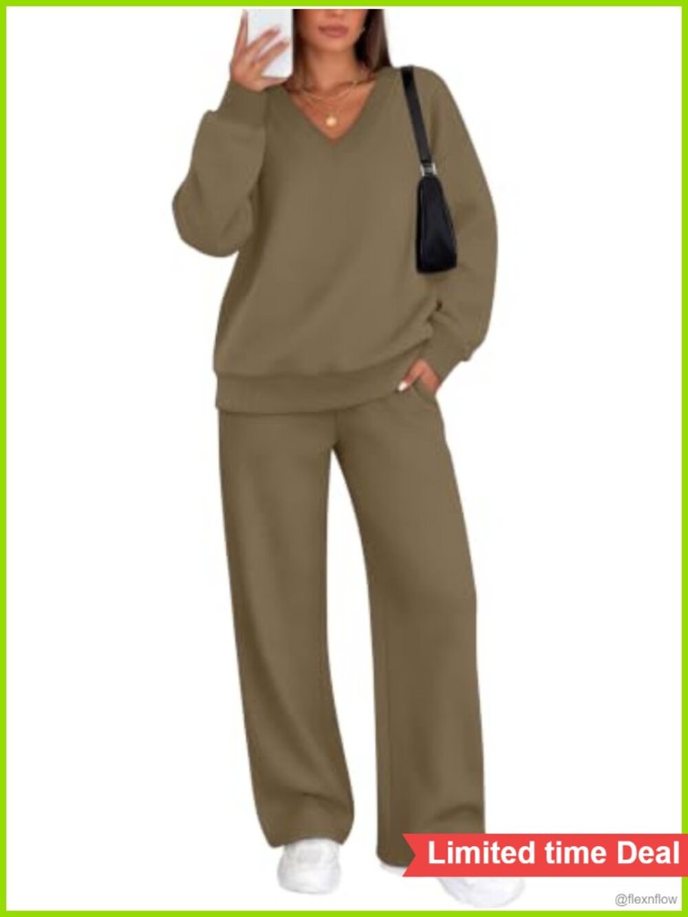 WIHOLL Women's 2 Piece Sweatsuit Set V-Neck Wide Leg Lounge Workout